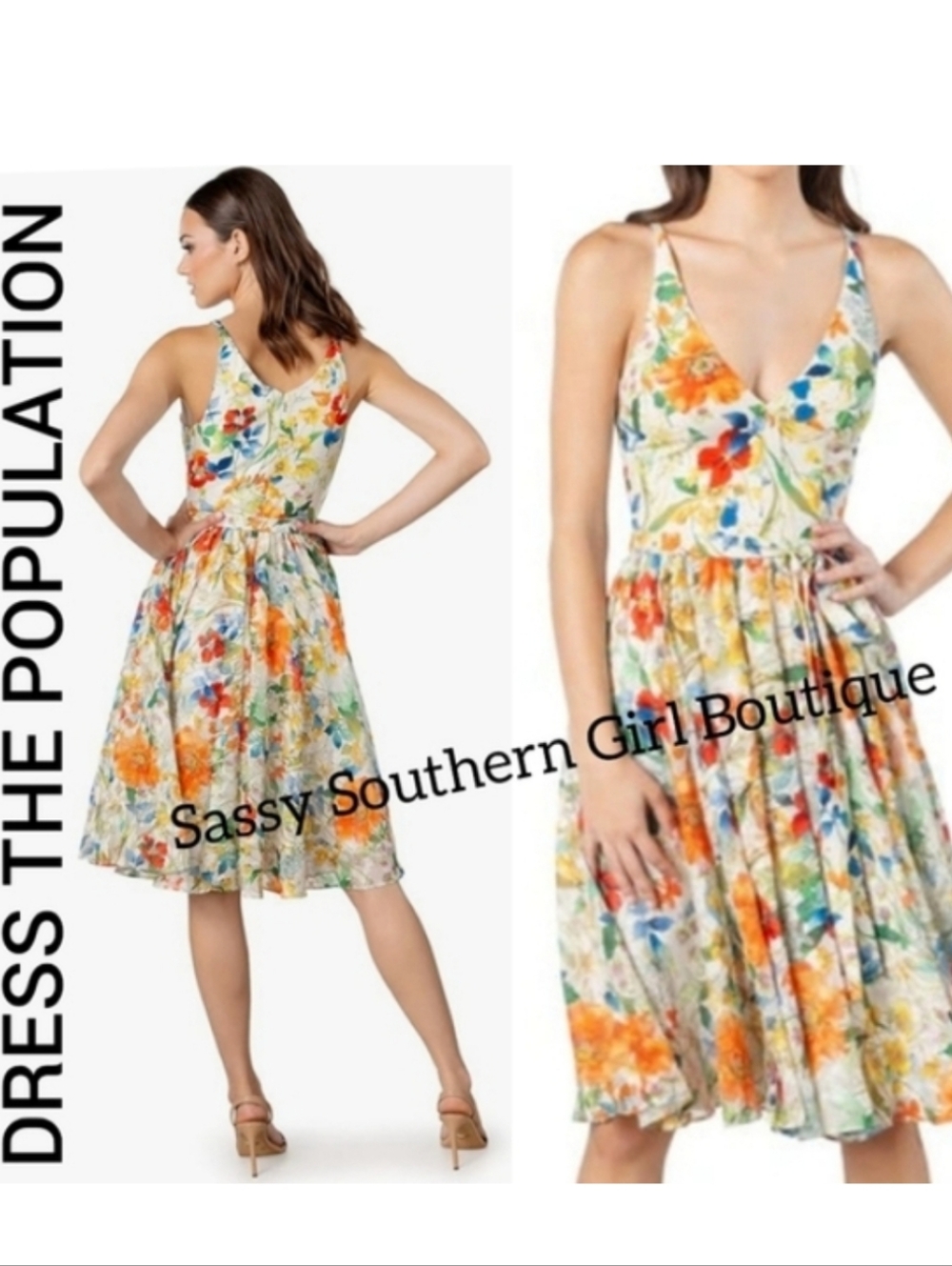 🆕⭐ Gorgeous DRESS THE POPULATION Alicia floral midi dress